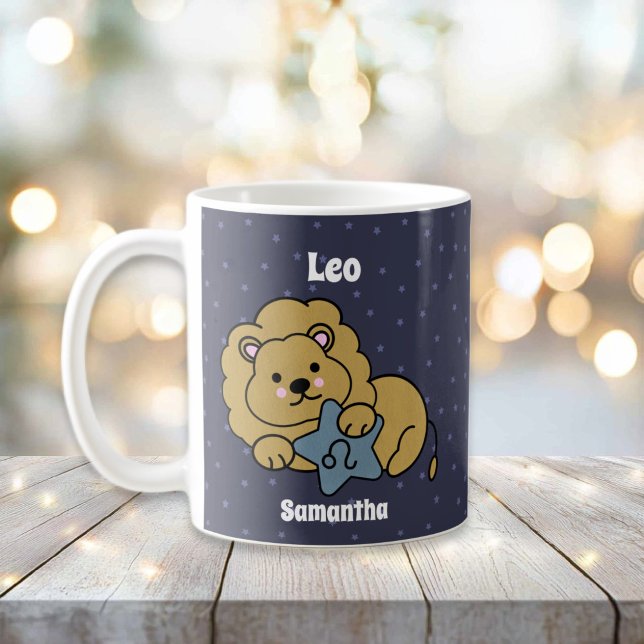 Caneca De Café Léon Zodíaco Ilustrado e Bonito Personalizado (Cute Illustrated Leo Zodiac Personalized Coffee Mug
)