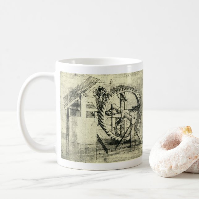 Caneca De Café Leonardo da Vinci's Treadmill em arco-íris (Com Donut)