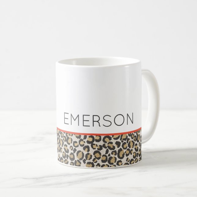Caneca De Café Leopard Animal Print Neutro Chic NAME (Frente Esquerda)
