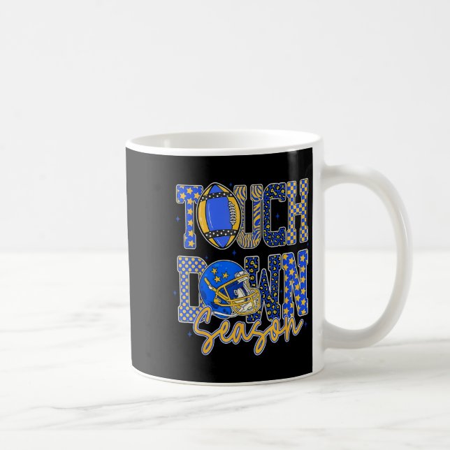 Caneca De Café Leopard Blue Gold Checkered Football Touchdown Sea (Direita)