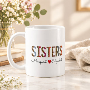 Caneca De Café Leopard Colorful Sisters Mug - Nomes Personalizado