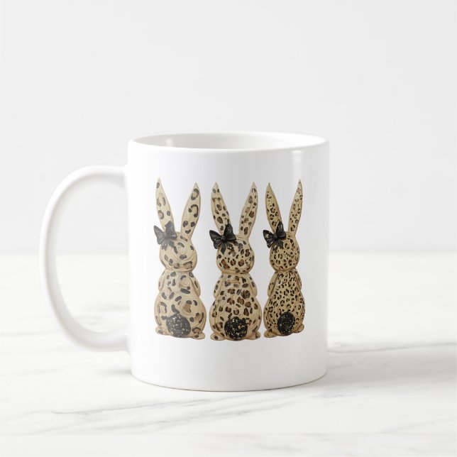 Caneca De Café Leopard Cute Bunny Bow Funny Christian Easter Day  (Esquerda)