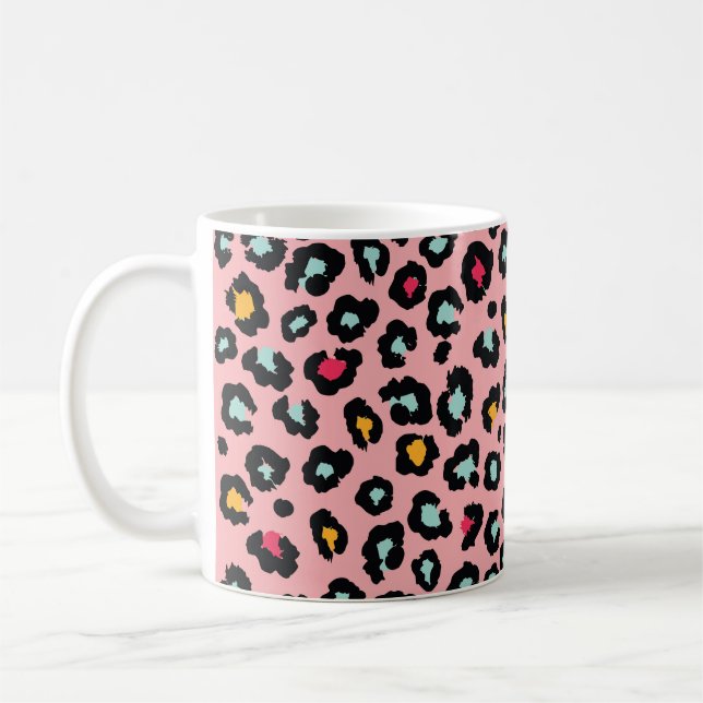 Caneca De Café Leopard Exótico: Diversão Colorida Sem Costura. (Esquerda)