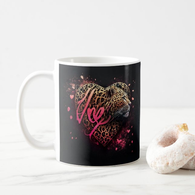 Caneca De Café Leopard Heart Love Graffiti Art                    (Com Donut)