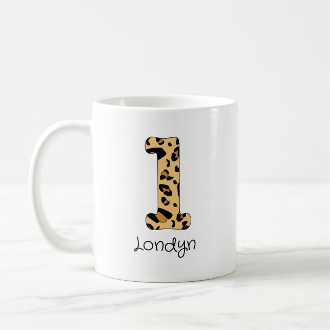Caneca De Café Leopard Impressão Inicial em Minúsculas e Nome (Esquerda)
