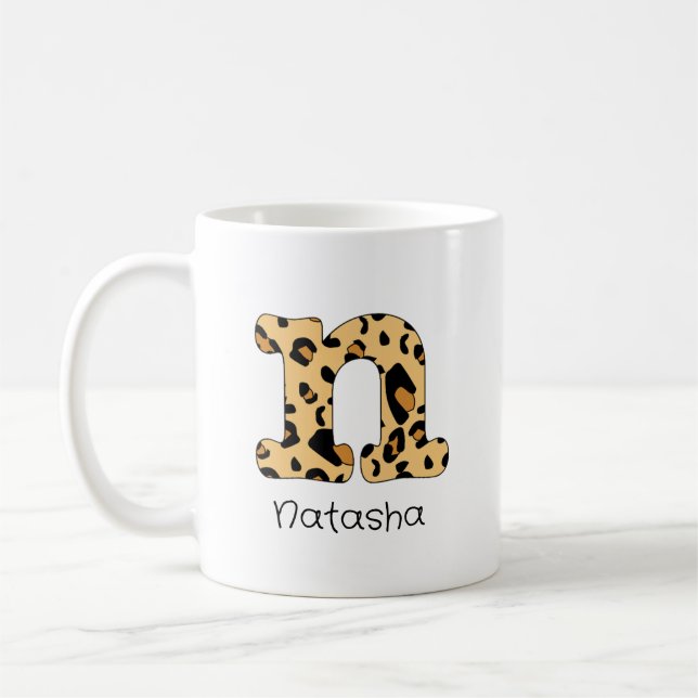 Caneca De Café Leopard Impressão inicial em minúsculas e nome (Esquerda)