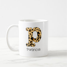 Caneca De Café Leopard Impressão Inicial em Minúsculas p e Nome