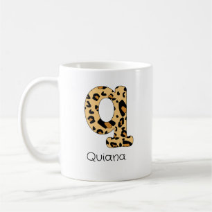 Caneca De Café Leopard Impressão Inicial Minúscula q e Nome