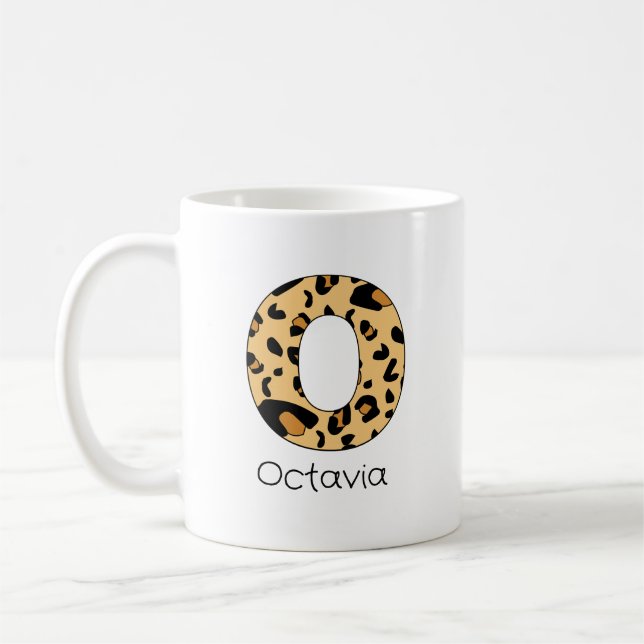 Caneca De Café Leopard Impressão Inicial o Minúscula e Nome (Esquerda)