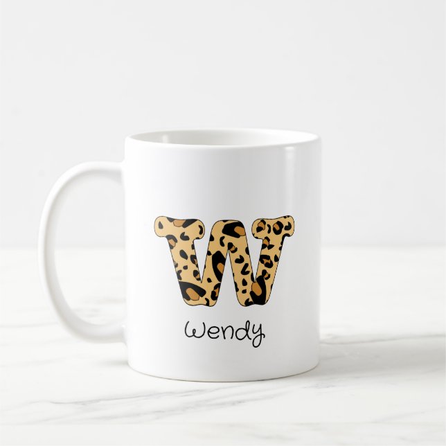 Caneca De Café Leopard Impressão Inicial w Minúscula e Nome (Esquerda)