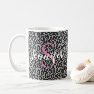 Caneca De Café Leopard Personalize Monograma e Nome Rosa