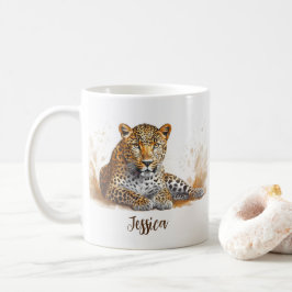 Caneca De Café Leopard Portrait Safari Nome Personalizado Animal