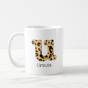 Caneca De Café Leopard Print First u Lowercase e Name