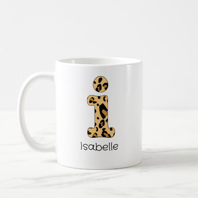 Caneca De Café Leopard Print Inicial i Minúsculas e Nome (Esquerda)
