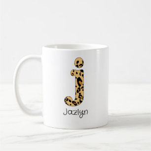 Caneca De Café Leopard Print Inicial j Minúscula e Nome