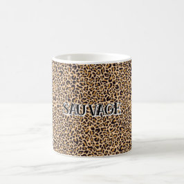 Caneca De Café Leopard Print Mug with “Sauvage” Text