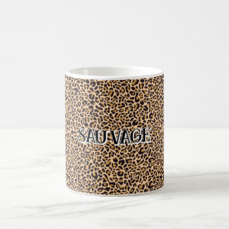 Caneca De Café Leopard Print Mug with “Sauvage” Text