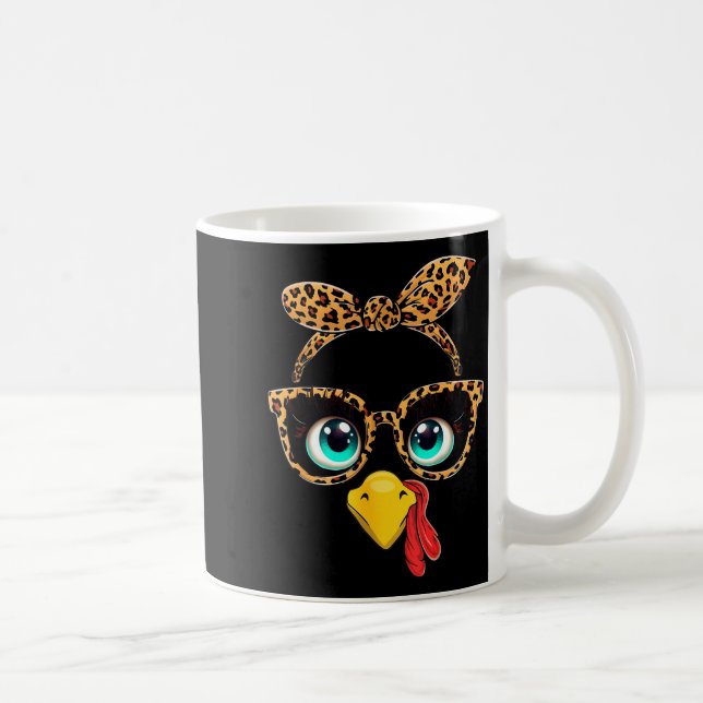 Caneca De Café Leopard Print Thanksgiving Funny Turkey Face Gles  (Direita)