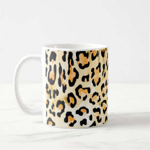 Caneca De Café Leopardo amarelo, desenhado à mão.
