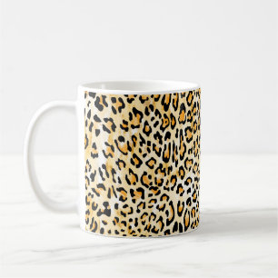 Caneca De Café leopardo amarelo e branco desenhado à mão