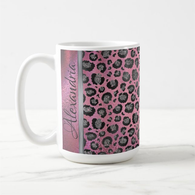 Caneca De Café Leopardo brilhante impresso a rosa quente brilhant (Esquerda)