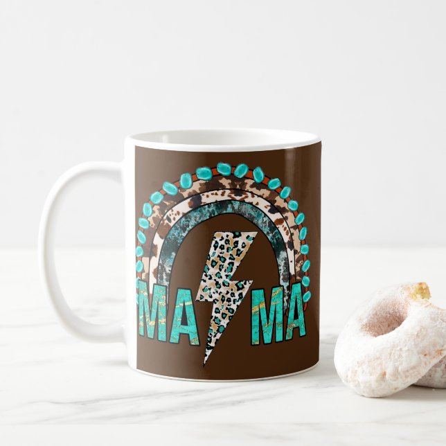 Caneca De Café Leopardo-do-oeste Turquoise Rainbow Cowgirl (Com Donut)
