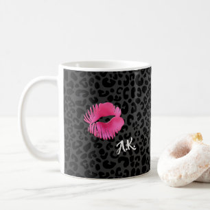 Caneca De Café Leopardo do preto do beijo de Lipgloss do rosa