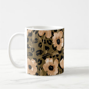 Caneca De Café Leopardo Floral de Aquarela: Padrão Sem Fim