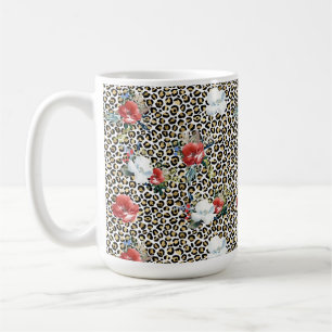 Caneca De Café Leopardo - Impressão Vermelho Branco Floral