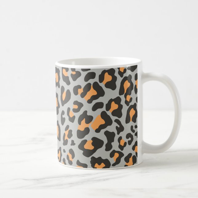Caneca De Café Leopardo Imprime Preto, Cinza, Laranja (Direita)