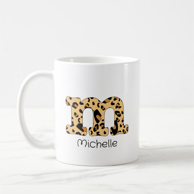 Caneca De Café Leopardo Imprimir inicial m Minúscula e Nome (Esquerda)