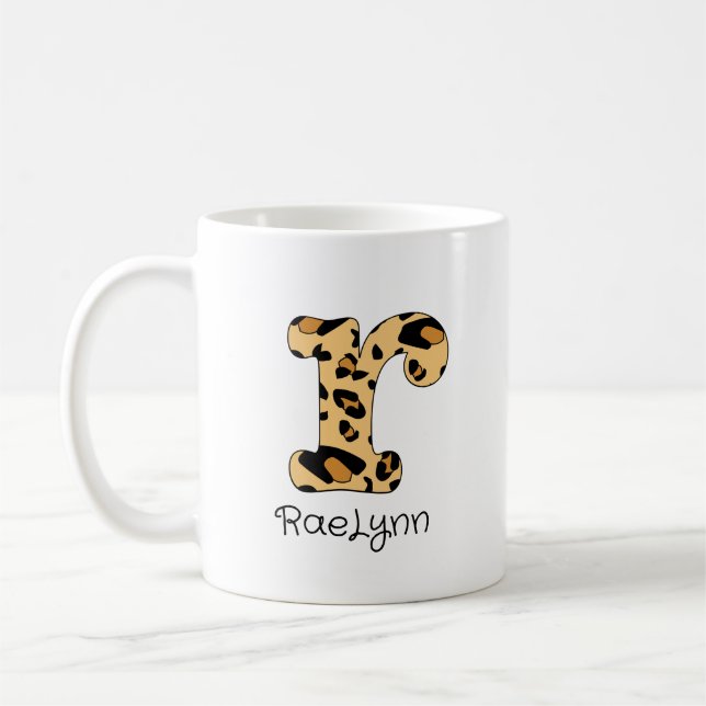 Caneca De Café Leopardo Imprimir Inicial ou Minúscula e Nome (Esquerda)