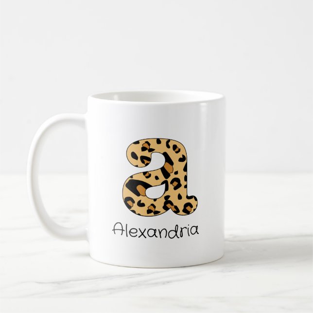 Caneca De Café Leopardo Imprimir Inicialmente uma Minúscula e Nom (Esquerda)