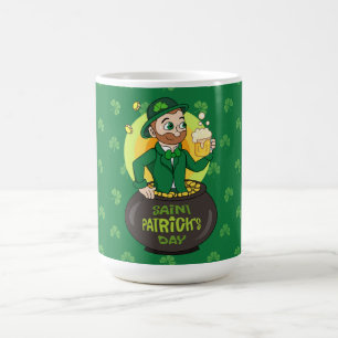 Caneca De Café Leprecaína de desenho animado em pote de ouro segu