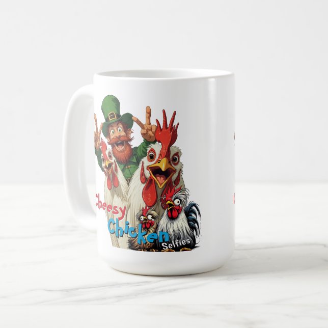 Caneca De Café "Leprechaun Selfie" Chessy Chicken Selfies (Frente Esquerda)
