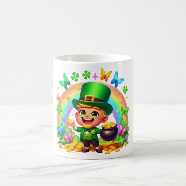 Caneca De Café Leprichão Fofo do Arco-íris com Ouro (Centro)