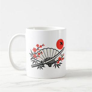 Caneca De Café Leque Japonês Minimalista Dobrável Sol Vermelho Es