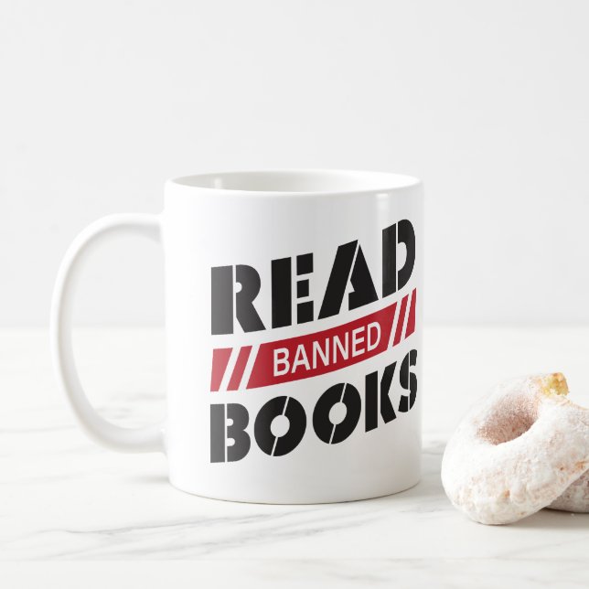 Caneca De Café Ler Livros Banidos (Com Donut)