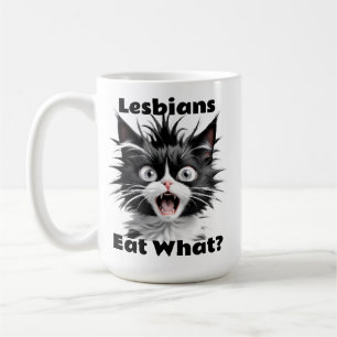 Caneca De Café Lésbicas Engraçadas Comem O Que? Gato LGBT