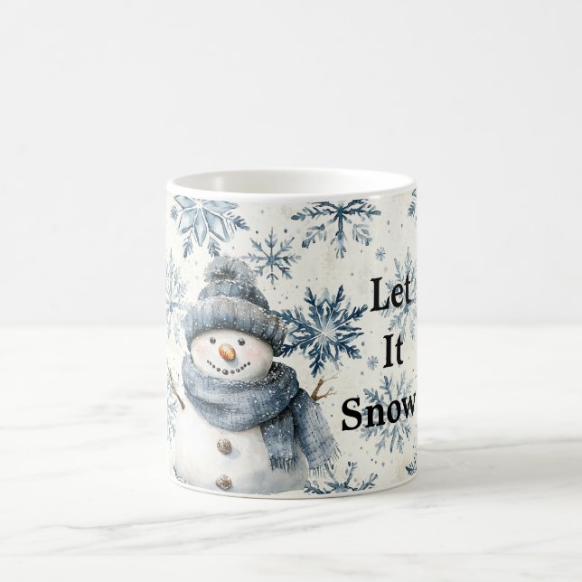 Caneca De Café Let It Snow Snowman Blue Snowflakes Christmas (Centro)