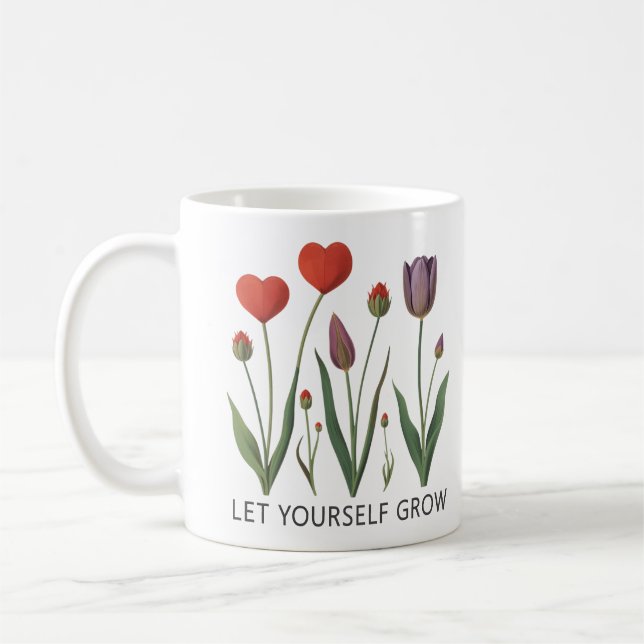 Caneca De Café Let Yourself Grow Floral Heart Tulips Art (Esquerda)