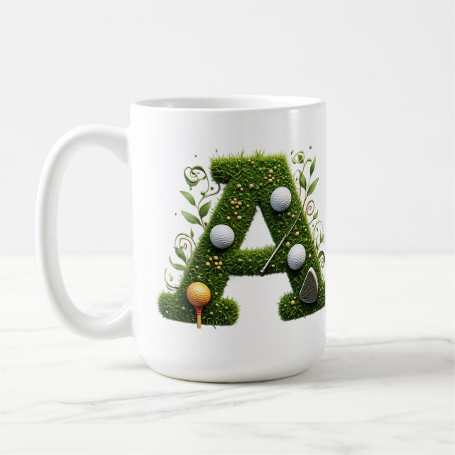 Caneca De Café Letra A de Grama Verde com Tacões de Golfe: Esport (Esquerda)