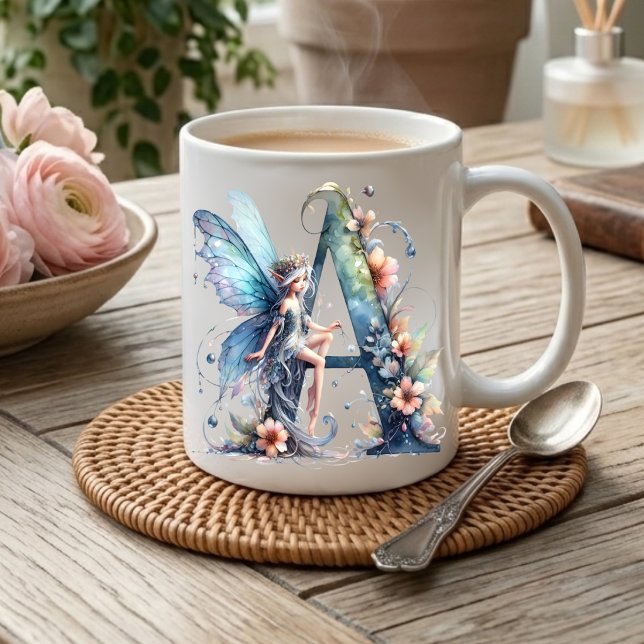 Caneca De Café Letra A de Monograma Fada (Criador carregado)
