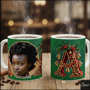 Caneca De Café Letra A de Natal Vermelho Veludo Luxo Dourado