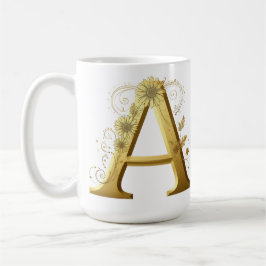Caneca De Café Letra A Dourada Elegante Com Design Floral