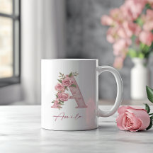 Letra A Monográfica Floral Rosa Personalizada