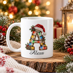 Caneca De Café Letra A Monograma de Natal Festivo Rústico