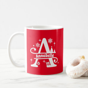 Caneca De Café Letra A Monograma de Natal Nome Inicial Vermelho