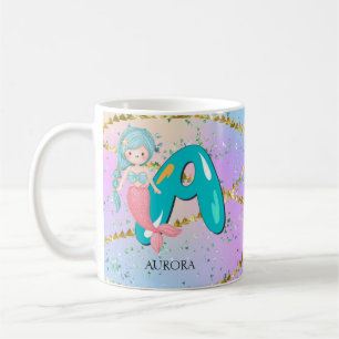 Caneca De Café Letra A Monograma Mola Aquarela Enfermeiro Sereia