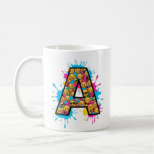 Caneca De Café Letra A Mug com Design Emoji Divertido